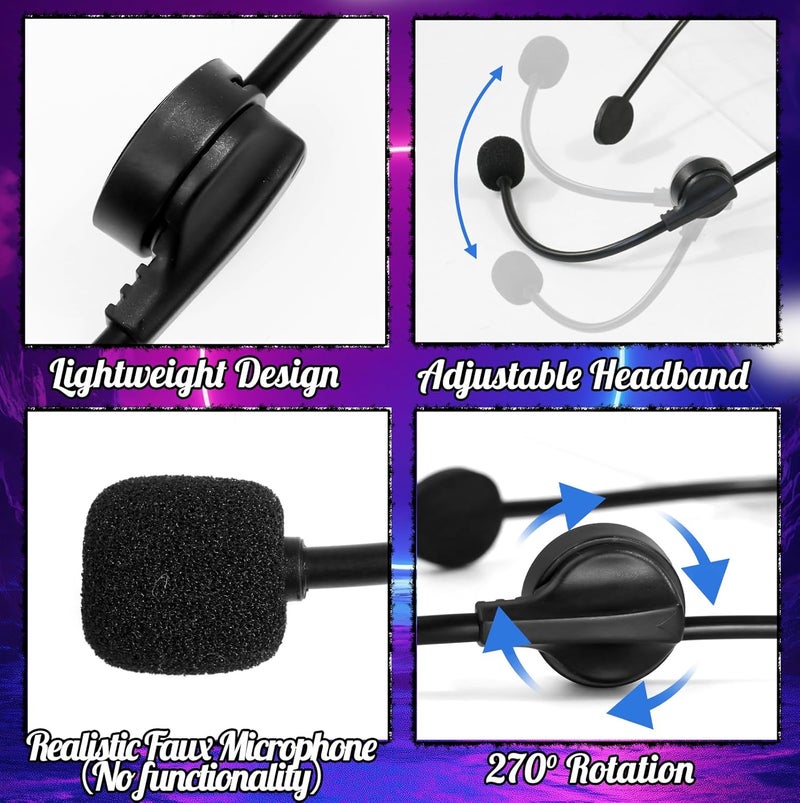 Voiiake Fake Microphone Headset Prop, Rockstar Singer Mic Headphones Costume Cosplay Accessories for Adults Men Women, Halloween Rock Star Music Concert Party Outfit Black - Image 3